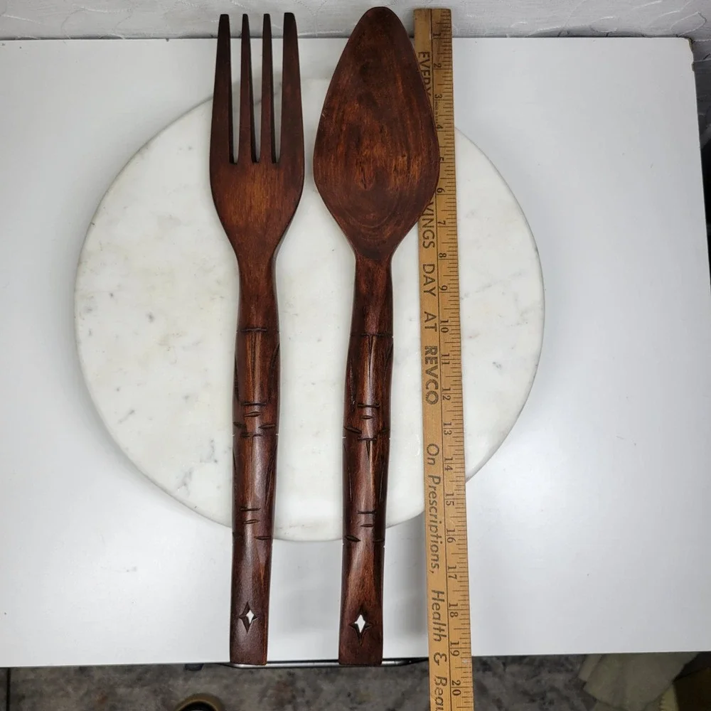 Jumbo Wooden Salad Servers Spoon & Fork 19